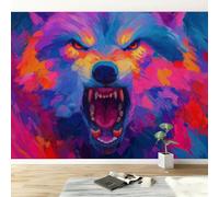Papel pintado panorámico 3D animal lobo colorido 300 x 210 cm no tejido de pared, para sala de estar, dormitorio, papel pintado, pintura al óleo, graffiti, dormitorio, póster mural mural