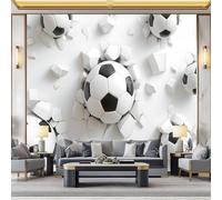Papel pintado panorámico 3D balón de fútbol rompiendo una pared 350 x 256 cm pared representación realista papel pintado no tejido foto para interior dormitorio, sala de estar personalizada decoración