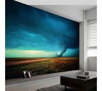 Papel pintado panorámico 3D campos nubes oscuras relámpagos, mural de pared paisaje natural para salón dormitorio habitación infantil - Decoración mural fotográfica 450An x 280Al cm