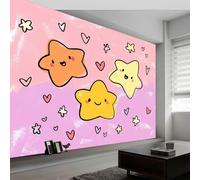 Papel Pintado Panorámico 3D Cielo Estrellado Bonito Geométrico Corazón, Mural de Pared Dibujos Animados para Salón Dormitorio Habitación Infantil - Decoración Mural Fotográfica 300An x 210Al cm