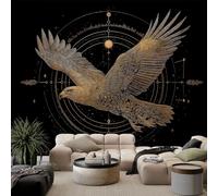 Papel pintado panorámico 3D cielo estrellado runas águila dorada, no tejido póster de pared, decoración negra para sala de estar, dormitorio, fondo de pared, TV, papel pintado de pared, 250 x 175 cm
