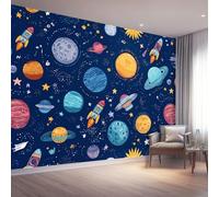 Papel pintado panorámico 3D con diseño de dibujos animados, espacio universo planetas póster, 300 x 210 cm (largo x alto) papel pintado no tejido de pared para salón de niños, sofá TV fondo decoración