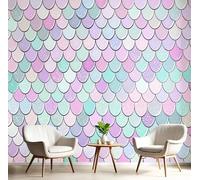 Papel Pintado Panorámico 3D de Seda, 150 x 105cm Formas Geométricas Murales Fotográfico, Brisa Marina Escamas De Pez para Sala de Estar, Dormitorio Decoración