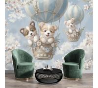 Papel Pintado Panorámico 3D de Seda, 450 x 315cm Dibujo Animado Globo Aerostático Murales Fotográfico, Lindo Perro para Sala de Estar, Dormitorio Decoración