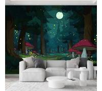 Papel pintado panorámico 3D escena de bosque bajo un cielo nocturno fantástico papel pintado mural tapiz decorativo, cuadros de pared para dormitorio y sala de estar, 300 x 210 cm, verde