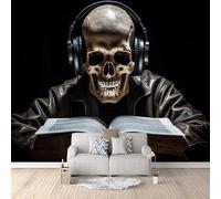Papel Pintado Panorámico 3d Esqueleto Escuchando Música 3D TNT Papel Tapiz Sencillez Decoración De la Pared Murales para Salón, Dormitorio, Habitación para Niños, TV-350x256cm