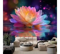 Papel pintado panorámico 3D Fantasy estilo Lotus vibrantes, no tejido póster de pared, decoración multicolor para sala de estar, dormitorio, fondo de pared, TV, papel pintado de pared, 350 x 256 cm