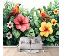 Papel Pintado Panorámico 3d Flores De Loro Tejido No Tejido Papel Tapiz Selva Tropical Decoración De la Pared Murales para Salón,Habitación para Niños, TV-350x256cm