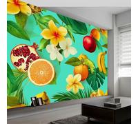 Papel pintado panorámico 3D flores plantas hojas de palma, mural de pared frutas tropicales para salón dormitorio habitación infantil - Decoración mural fotográfica 350An x 256Al cm