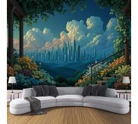 Papel Pintado Panorámico 3D Horizonte Urbano,300x210cm Jardín De Ensueño Fotomural, Mural de Pared para Salón, Dormitorio, Estudio Decoración