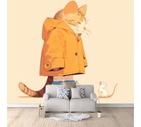 Papel Pintado Panorámico 3d Lindo Gato 3D TNT Papel Tapiz Ratoncito Decoración De la Pared Murales para Salón, Dormitorio, Habitación para Niños, TV-300x210cm