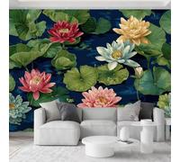 Papel pintado panorámico 3D Lotus en flor en un estanque en el paisaje natural, papel pintado de pared, tapiz decorativo, cuadros de pared para dormitorio y sala de estar, 400 x 280 cm, verde