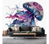Papel pintado panorámico 3D medusa graffiti 300 x 210 cm no tejido de pared, para sala de estar, dormitorio, papel pintado, pintura a la acuarela dormitorio, póster mural mural
