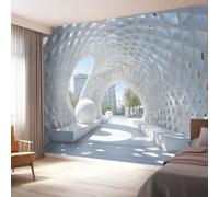 Papel pintado panorámico 3D moderno túnel arco esfera geométrica arquitectura vellón pared XL moderna decoración de pared sala de estar dormitorio oficina comedor, 300 x 210 cm