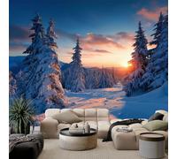 Papel pintado panorámico 3D montañas nieve pino, mural de pared fotografía artística para salón dormitorio habitación infantil - Decoración mural fotográfica 400An x 280Al cm