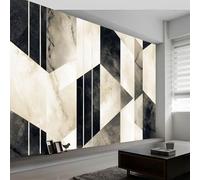 Papel pintado panorámico 3D negro geométrico mármol, mural de pared estilo retro para salón dormitorio habitación infantil - Decoración mural fotográfica 450An x 280Al cm