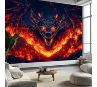 Papel Pintado Panorámico 3D Oscuro Llama Dragón Oriental, Mural de Pared Arte Fantástico para Salón Dormitorio Habitación Infantil - Decoración Mural Fotográfica 350An x 256Al cm