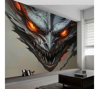 Papel pintado panorámico 3D oscuro oriental dragones, mural de pared fantasía para salón dormitorio habitación infantil - Decoración mural fotográfica 450An x 280Al cm