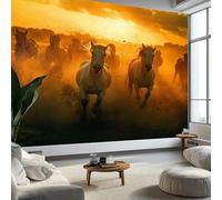 Papel Pintado Panorámico 3D Playa Atardecer Animal Caballo, Mural de Pared Fotografía de Naturaleza para Salón Dormitorio Habitación Infantil - Decoración Mural Fotográfica 450An x 280Al cm