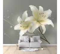 Papel pintado panorámico 3D remolino de lirios blancos estrellas 350 x 256 cm pared, plantas elegantes, papel pintado no tejido, foto para interior, dormitorio, sala de estar, decoración de pared