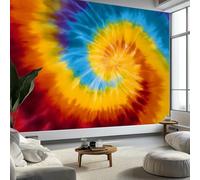 Papel pintado panorámico 3D seda 200 x 140 cm Tie Dye Spirale Design, multicolor gran póster de pared para sala de estar, dormitorio infantil, decoración