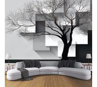 Papel Pintado Panorámico 3D Silueta De Árbol Muerto Cubos Geométricos 300x210cm, Papel Pintado De Seda, Estilo Minimalista En Blanco Y Negro, Decoración De Pared, Salón, Dormitorio, Oficina, Pasillo