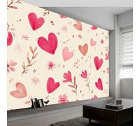Papel Pintado Panorámico 3D Vintage Plantas Floral Corazón, Mural de Pared Francés Campestre 350An x 256Al cm para Salón Dormitorio Habitación Infantil - Decoración Mural Fotográfica