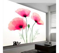 Papel Pintado Panorámico 450 x 280 cm Campo Flores Amapolas Fotomurales Pared Tejido No Tejido Decorativos Murales Fotográfico Moderno Decoración de Paredes, Rosa