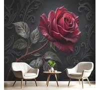 Papel Pintado Panorámico 450An×315Al cm Rosas Rojas Tejido No Tejido Papel Tapiz Fotomurales,Decoración De Pared Gótico Estética Floral Murales Diseno Fotográfico Dormitorio Salón Gris Carbón