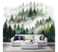 Papel pintado panorámico, 500 x 280 cm, fotografía paisaje, papel pintado fotográfico no tejido, tapicería, póster de pared para sala de estar, dormitorio, decoración de pared, pinos de niebla bosque