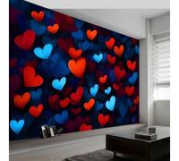 Papel Pintado Panorámico Abstracto Azul Rojo Corazones, Foto Mural Moderna 450An x 280Al cm - Papel Pintado Decoración Hogar Romanticismo para Salón Habitación Habitación Infantil Oficina