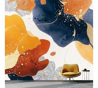 Papel Pintado Panorámico Abstracto Bloques De Color Líneas Arte para Sala de Estar, 150 x 105 cm Papel Pintado Fotográfico No Tejido para Decoración Del Hogar Habitación Infantil, Color Naranja