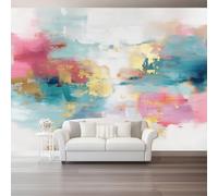 Papel Pintado Panorámico Abstracto De Seda Papel Pintado Decoración De Pared Polvo Azul Pinceladas Pan De Orodormitorio Sala Tv Fondo Decorativos Murales Xxl Grande