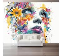 Papel Pintado Panorámico - Abstracto Figuras Rostros Flores Mural Fotográfico Artístico 200 x 140 cm, Blanquecino Papel Pintado No Tejido Decoración De Pared Sala Oficina Salón Dormitorio