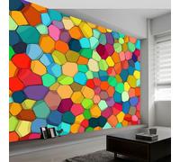 Papel Pintado Panorámico Abstracto Mosaico Colorido Hexágonos 250An x 175Al cm, Tapiz Mural Decoración Salón - Papel Pintado Diseño Moderno Geométrico para Habitación Infantil Decoración Mural
