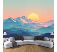 Papel Pintado Panorámico Amanecer Sobre Las Montañas, Papel Tapiz Seda Tranquilo Paisaje Natural Decoración De La Pared Murales Para Dormitorio Habitación 250x175cm