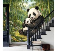 Papel Pintado Panorámico Animales exquisitos Panda,Fotomural Paisaje Une mamá panda serre son petit dans ses bras,Papel Pintado Tejido No Tejido,Decoración de Pared para Salón Dormitorio,184x127cm