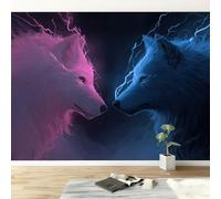 Papel Pintado Panorámico Animales Rosa Azul Lobo, Foto Mural Papel Pintado Estilo Fantástico - Póster Cuadros 400An x 280Al cm para Salón Dormitorio Decoración Interior del Hogar