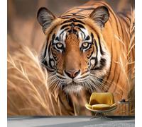 Papel Pintado Panorámico Animales Tigres Fotografía Primer Plano para Sala de Estar, 150 x 105 cm Papel Pintado Fotográfico No Tejido para Decoración Del Hogar Habitación Infantil, Marrón