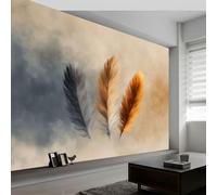 Papel pintado panorámico antiguo rayas plumas, foto mural moderna 250An x 175Al cm - Papel pintado decoración hogar shabby chic para salón habitación habitación infantil oficina