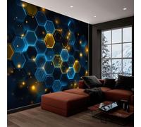 Papel pintado panorámico arte de videojuegos 350An x 256Al cm, tapiz mural decoración salón - Papel pintado diseño moderno abstracto hexágono efecto de luz para habitación infantil decoración mural