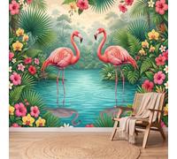 Papel pintado Panorámico Boheme - Decoración XXL de pared flamenco floral estanque - Papel pintado no tejido para dormitorio, salón o oficina - Foto de pared 350 x 256 cm