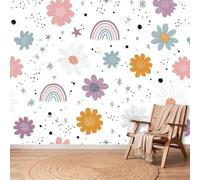 Papel pintado panorámico bohemio de dibujos animados Margarita arco iris estrella lunares 3D mural de diseño, tapiz fotográfico para sala de estar, dormitorio infantil, decoración de pared no tejida