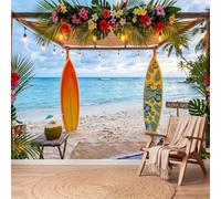 Papel pintado, panorámico, borde de mar, color amarillo, tabla de surf, playa, flores de mar, 3D, diseño de pared, tapiz fotográfico gigante, para sala de estar, dormitorio infantil, decoración de