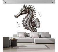 Papel Pintado Panorámico Caballito De Mar De Dibujos Animados, Papel Pintado Pared Panorámico Minimalismo De Seda, Decoración De La Pared Murales Para Salón Dormitorio 350x256cm