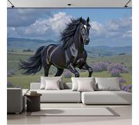 Papel Pintado Panorámico Caballos Al Galope En La Pradera 200x140cm De Seda, Fotomurales Pared Decorativos Estilo Naturalista, Murales De Paredes Salón Dormitorio Habitació