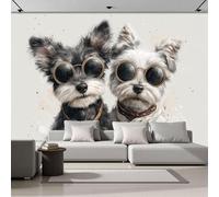 Papel Pintado Panorámico Cachorro Con Gafas De Sol De Seda, Papel Pintado Pared Retrato De Animal En Acuarela, Murales Fotográfico Para Sala De Estar, Dormitorio Decoración 300x210cm