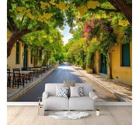 Papel Pintado Panorámico Calles De La Ciudad De Atenas Grecia 200x140 cm Fotomurales No Tejido, Murales Decoración Póster Pared Personalizado 3D Para Salón Dormitorio