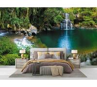 Papel Pintado Panorámico Cascada de árboles del bosque verde, 200 x 140 cm Fotomurales, Murales Decoración de Pared, Póster Pared Personalizado 3D Para Salón Dormitorio