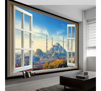 Papel pintado panorámico castillo arquitectura plantas, papel pintado no tejido paisaje urbano para dormitorio salón comedor - Decoración mural moderna fondo fotográfico artístico 450An x 280Al cm